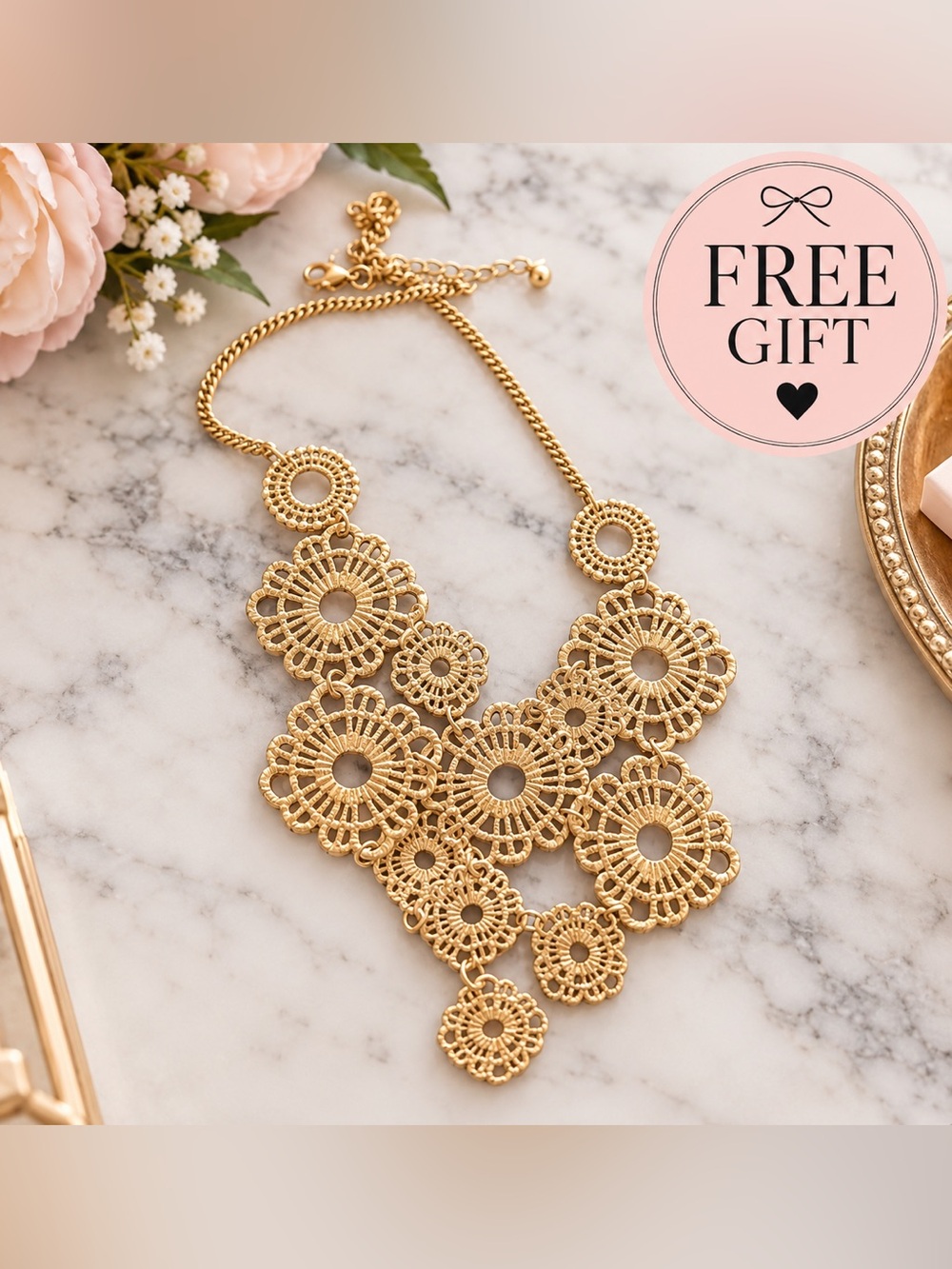 Gold Floral Statement Necklace - Women's Jewelry